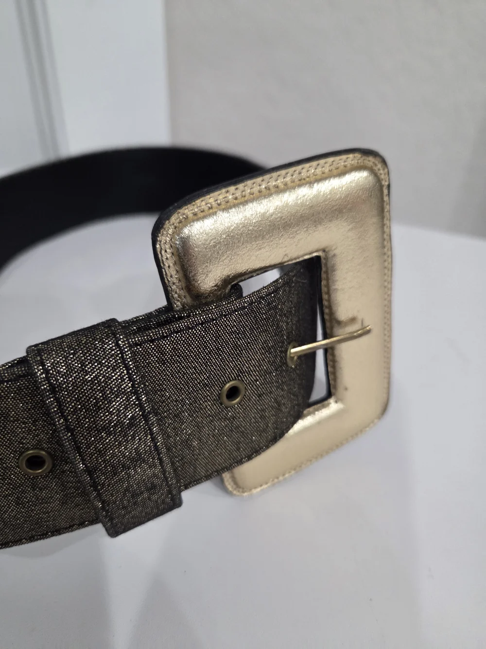 Women's Pewter Metallic Wide Waist  Belt with Square Buckle Size Medium